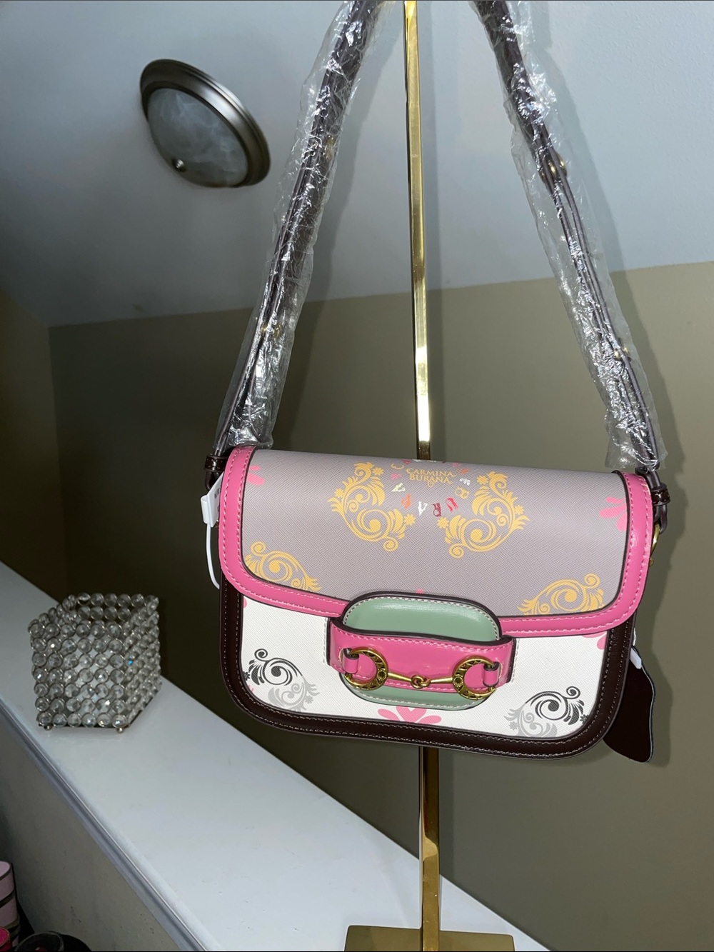 Designer-Inspired Pink and Cream Shoulder Bag